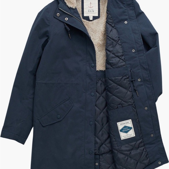 Navy blue Hooded Women's Coat - Picture 4 of 16